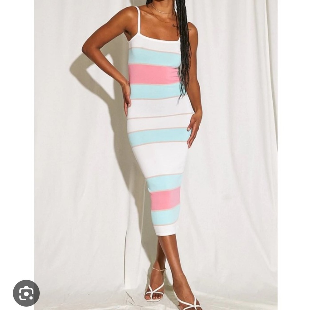 SNDYS FLORIDA MIDI DRESS - BLUE/PINK STRIPE